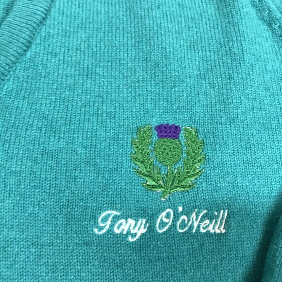 Glenmuir Sweater Mens Extra Large 46 Teal V Neck Lambswool Made in Scotland - Picture 3 of 13